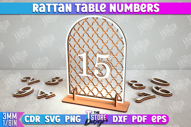 Rattan Table Numbers | Table Number Sign | Event Tables Décor | Boho Styled | CNC File SVG The T Store Design 