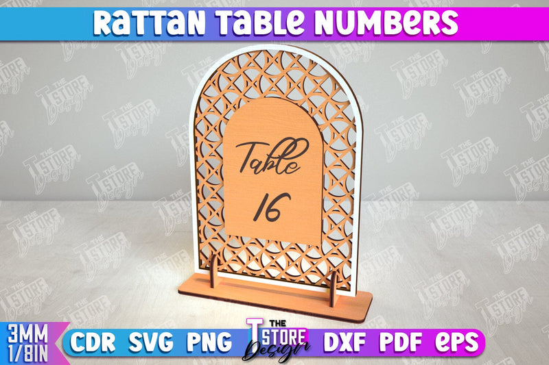 Rattan Table Numbers | Table Number Sign | Event Tables Décor | Boho Styled | CNC File SVG The T Store Design 