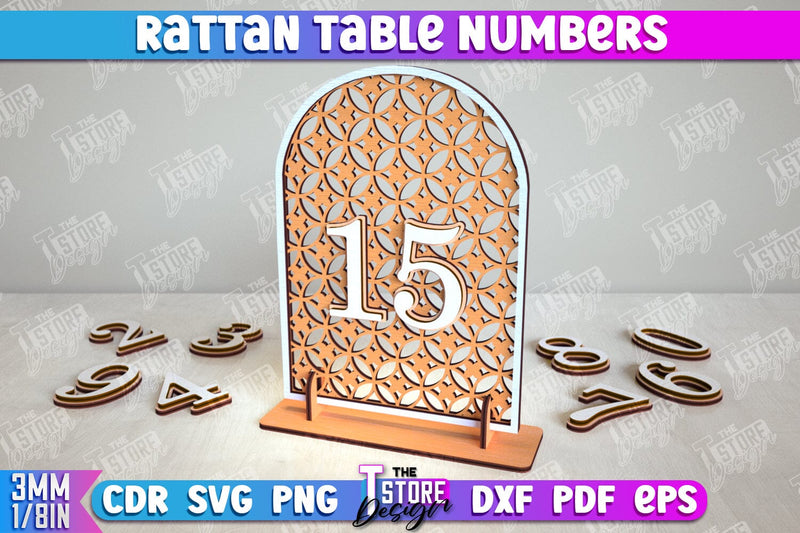 Rattan Table Numbers | Table Number Sign | Event Tables Décor | Boho Styled | CNC File SVG The T Store Design 