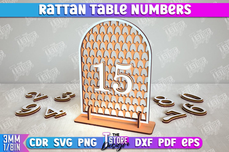 Rattan Table Numbers | Table Number Sign | Event Tables Décor | Boho Styled | CNC File SVG The T Store Design 