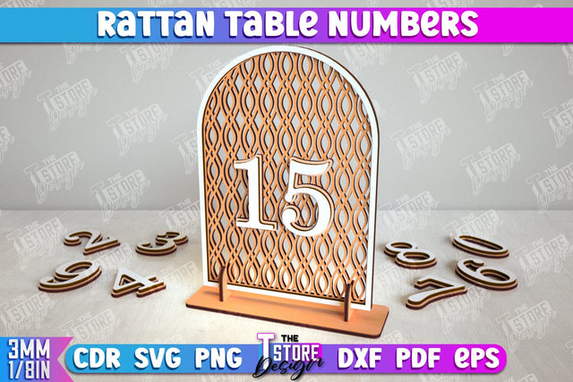 Rattan Table Numbers | Table Number Sign | Event Tables Décor | Boho Styled | CNC File SVG The T Store Design 