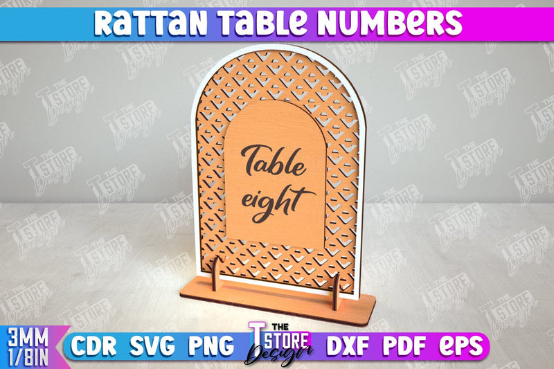 Rattan Table Numbers | Table Number Sign | Event Tables Décor | Boho Styled | CNC File SVG The T Store Design 