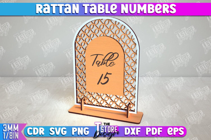 Rattan Table Numbers | Table Number Sign | Event Tables Décor | Boho Styled | CNC File SVG The T Store Design 