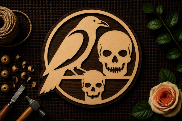 Raven and Skull Circle Art Laser Cut SVG File SVG Regulrcrative 