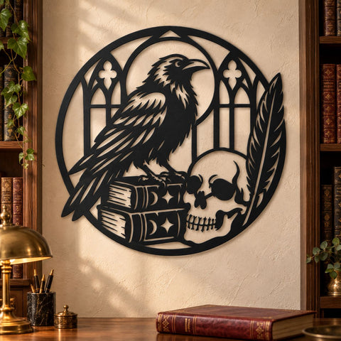 Raven and Skull Laser SVG | Gothic Crow DXF | Skull Wall Art Svg | Halloween Decor | Plasma CNC Cut File | Raven Metal Art SVG HappyDesignStudio 