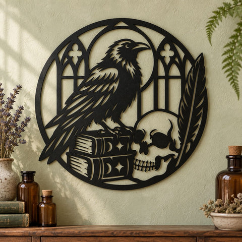 Raven and Skull Laser SVG | Gothic Crow DXF | Skull Wall Art Svg | Halloween Decor | Plasma CNC Cut File | Raven Metal Art SVG HappyDesignStudio 