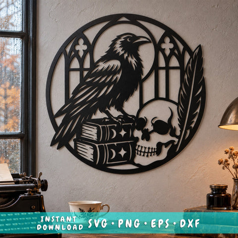 Raven and Skull Laser SVG | Gothic Crow DXF | Skull Wall Art Svg | Halloween Decor | Plasma CNC Cut File | Raven Metal Art SVG HappyDesignStudio 