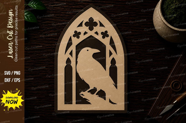 Raven Cathedral Window Frame Laser Cut SVG File SVG Regulrcrative 