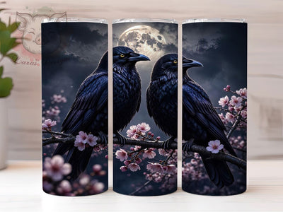 Raven Cherry Moon 20oz Tumbler, Raven Design, Cherry Motif, Moon Art, Mystical Vibes, Dark Aesthetic, 20oz Wrap, Sublimation Tumbler Sublimation Lara' s Designs 