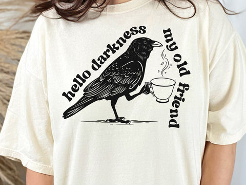 Raven Crow Coffee Svg, Halloween Svg, Raven Crow Hello Darkness Svg SVG DesignDestine 