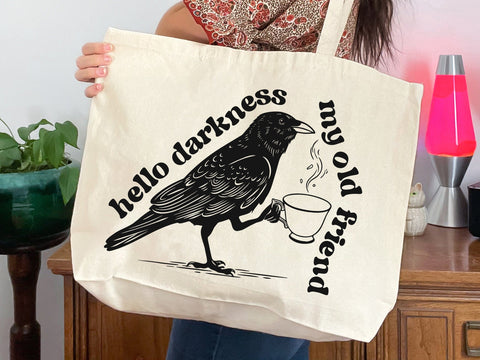 Raven Crow Coffee Svg, Halloween Svg, Raven Crow Hello Darkness Svg SVG DesignDestine 