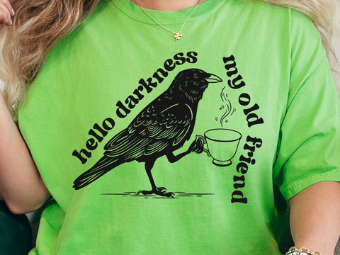 Raven Crow Coffee Svg, Halloween Svg, Raven Crow Hello Darkness Svg SVG DesignDestine 