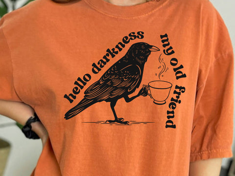 Raven Crow Coffee Svg, Halloween Svg, Raven Crow Hello Darkness Svg SVG DesignDestine 