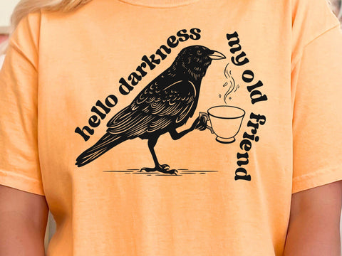 Raven Crow Coffee Svg, Halloween Svg, Raven Crow Hello Darkness Svg SVG DesignDestine 