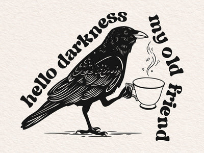 Raven Crow Coffee Svg, Halloween Svg, Raven Crow Hello Darkness Svg SVG DesignDestine 
