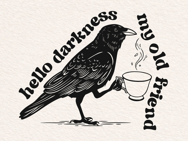 Raven Crow Coffee Svg, Halloween Svg, Raven Crow Hello Darkness Svg SVG DesignDestine 
