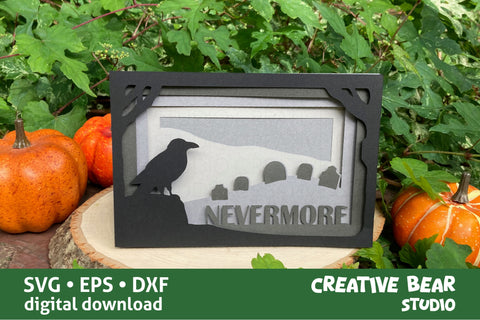 Raven Halloween Graveyard Shadow Box Card Nevermore SVG Creative Bear Studio 