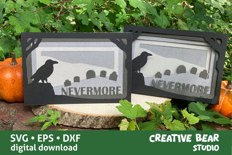 Raven Halloween Graveyard Shadow Box Card Nevermore SVG Creative Bear Studio 