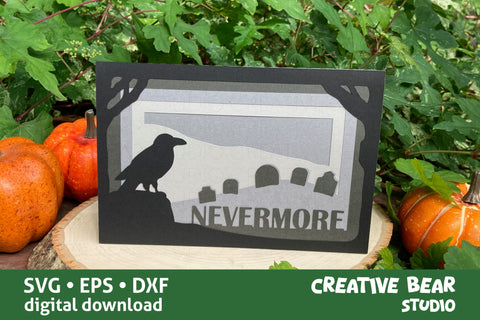 Raven Halloween Graveyard Shadow Box Card Nevermore SVG Creative Bear Studio 