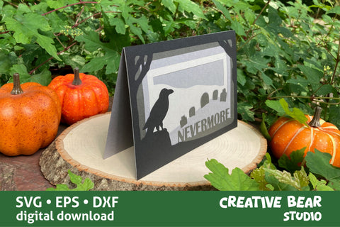 Raven Halloween Graveyard Shadow Box Card Nevermore SVG Creative Bear Studio 