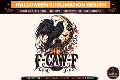 Raven Halloween PNG, Gothic Crow Sublimation Design, Spooky Moon and Lantern Clipart, Dark Vintage Halloween T Shirt Graphic Sublimation BlackCatsMedia 