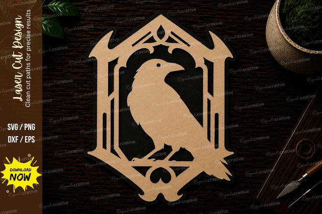 Raven In Ornamental Gothic Frame Laser Cut SVG File SVG Regulrcrative 