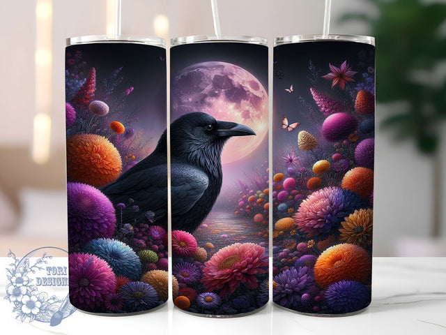 Raven & Moon Gothic Tumbler Wrap, Full Moon Tumbler Design, Celestial Bird Tumbler, Floral Raven Wrap, 20oz Sublimation Design, Gothic Tumbler Wrap, Moon and Raven Tumbler Sublimation ToriDesigns 