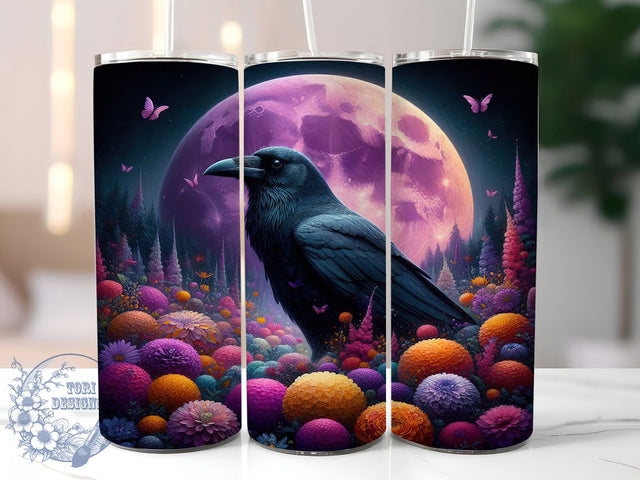 Raven & Moon Gothic Tumbler Wrap, Full Moon Tumbler Design, Celestial Bird Tumbler, Floral Raven Wrap, 20oz Sublimation Design, Gothic Tumbler Wrap, Moon and Raven Tumbler Sublimation ToriDesigns 