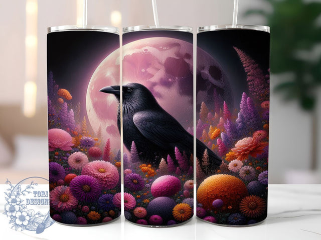 Raven & Moon Gothic Tumbler Wrap, Full Moon Tumbler Design, Celestial Bird Tumbler, Floral Raven Wrap, 20oz Sublimation Design, Gothic Tumbler Wrap, Moon and Raven Tumbler Sublimation ToriDesigns 
