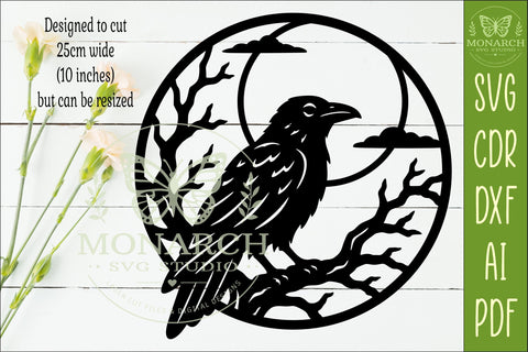 Raven Moon Wall Art SVG, Gothic Halloween Laser Cut File SVG APInspireddesigns 