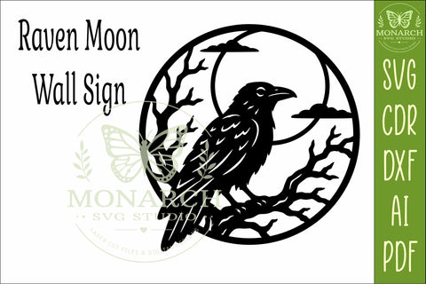 Raven Moon Wall Art SVG, Gothic Halloween Laser Cut File SVG APInspireddesigns 