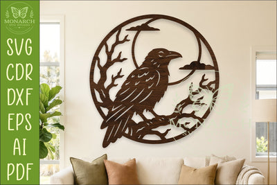 Raven Moon Wall Art SVG, Gothic Halloween Laser Cut File SVG APInspireddesigns 