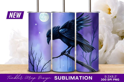 Raven On Branch At Night Under Moon Sublimation Regulrcrative 