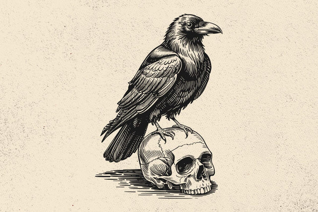 Raven On Skull Vector Illustration, Raven Svg, Skull Png, Raven Art, Skull Clipart, Cut Files, Raven Silhouette, Gothic Raven, Dark Skull SVG DesignDestine 