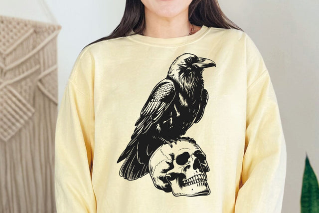 Raven On Skull Vector Illustration, Raven Svg, Skull Png, Raven Art, Skull Clipart SVG DesignDestine 