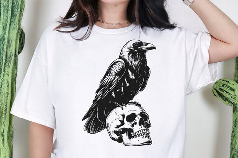 Raven On Skull Vector Illustration, Raven Svg, Skull Png, Raven Art, Skull Clipart SVG DesignDestine 