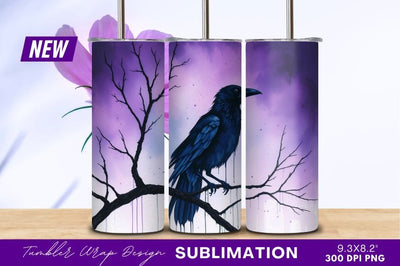 Raven Perched On Branch Against Purple Sky Sublimation Regulrcrative 