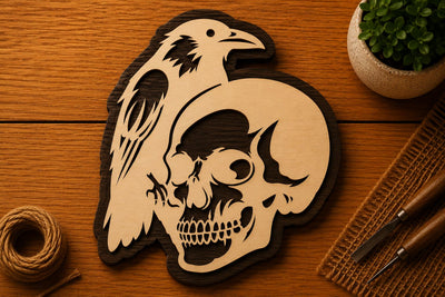 Raven Perched on Skull Laser Cut SVG File SVG Regulrcrative 