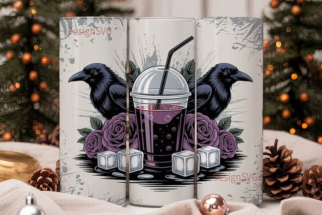 Raven & Roses Iced Coffee 20oz Tumbler Sublimation DesignSVG 
