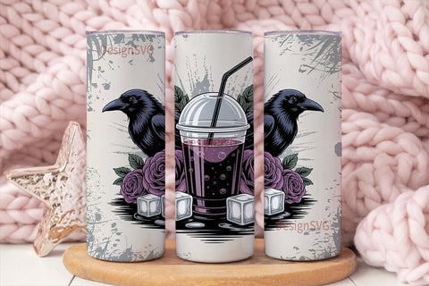 Raven & Roses Iced Coffee 20oz Tumbler Sublimation DesignSVG 