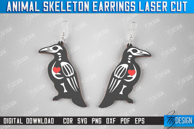 Raven Skeleton Earrings | Halloween Earrings | Jewelry Design | Bijoux Design | CNC Files SVG Fly Design 