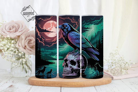 Raven & Skull Halloween 20oz Tumbler Sublimation sassyprint 