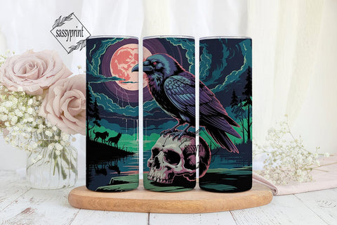 Raven & Skull Halloween 20oz Tumbler Sublimation sassyprint 