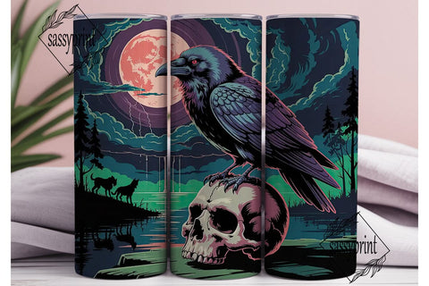 Raven & Skull Halloween 20oz Tumbler Sublimation sassyprint 