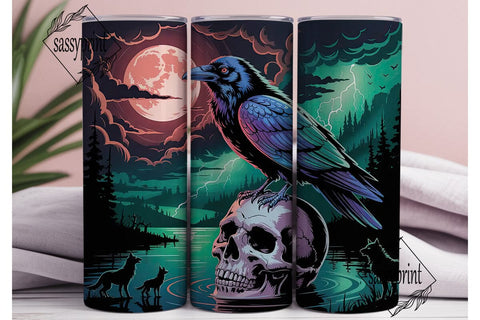 Raven & Skull Halloween 20oz Tumbler Sublimation sassyprint 