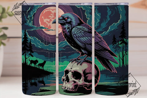 Raven & Skull Halloween 20oz Tumbler Sublimation sassyprint 