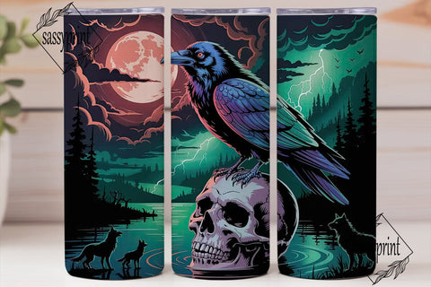 Raven & Skull Halloween 20oz Tumbler Sublimation sassyprint 