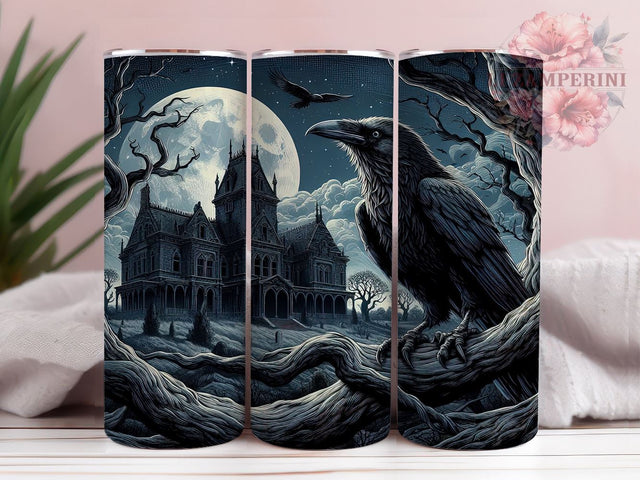 Raven Spooky 20oz Tumbler Wrap PNG, Halloween Haunted House Tumbler Png, Straight & Tapered Tumbler Wrap, Instant Digital Download Sublimation Li Zamperini 