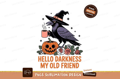 Raven Witch Pumpkin Floral Halloween jackolantern Sublimation Designangry 