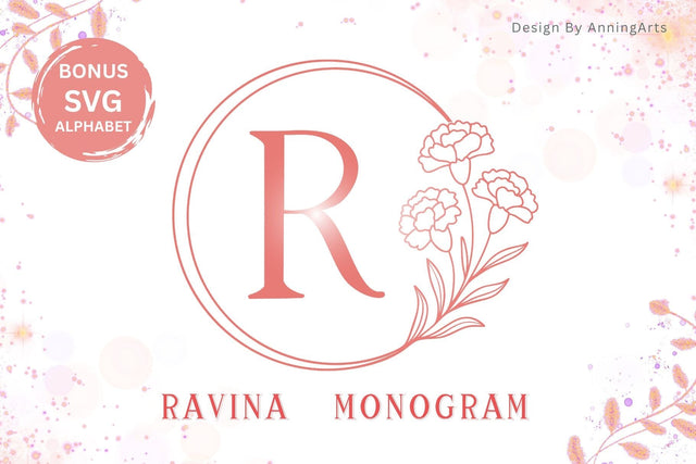 Ravina Monogram Font | Elegant Floral Alphabet with SVG Bonus Font AnningArts Design 